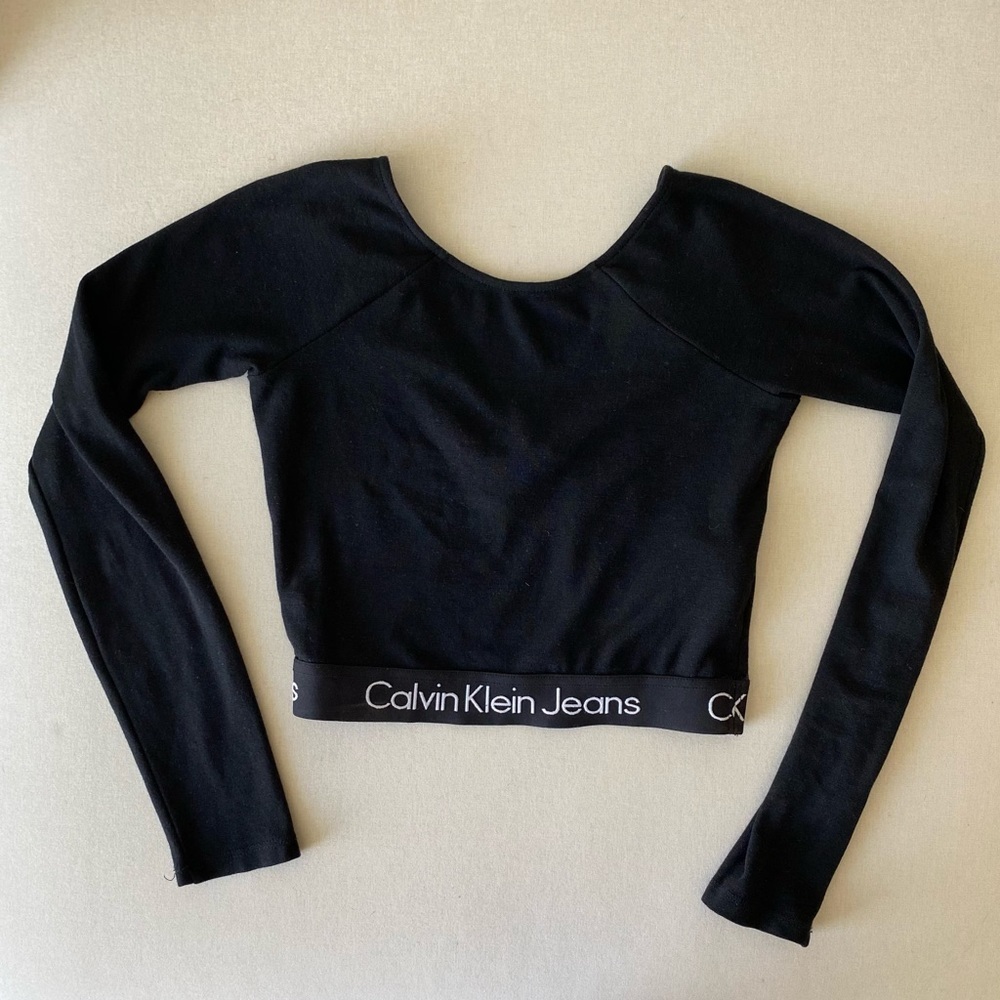 Calvin Klein Jeans Long Sleeve Logo Band Crop Top
